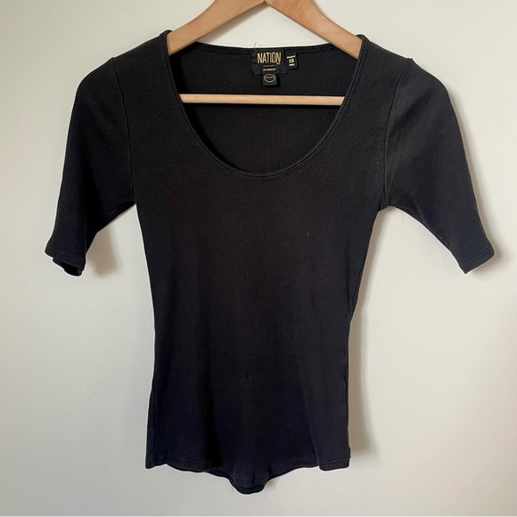 Nation LTD Lark Scoop Neck Ribbed Tee T Shirt Black Size Extra Small - Picture 5 of 8